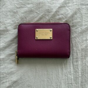 Michael Kors Plum Saffiano Zip Around Wallet with Gold Plate